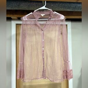 NEW POL Sheer Pink Button-Up Blouse